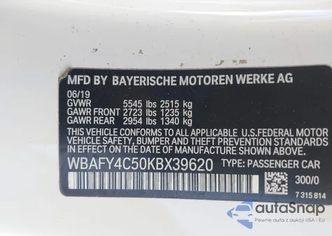 2019 BMW M850I xDrive z USA, uszkodzony, nr VIN WBAFY4C50KBX39620